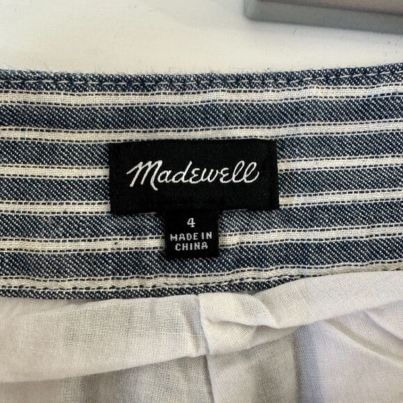 Madewell Jean Blue Off White Striped High Waist Patch Pockets Lace-Up Shorts 4 - Picture 9 of 15